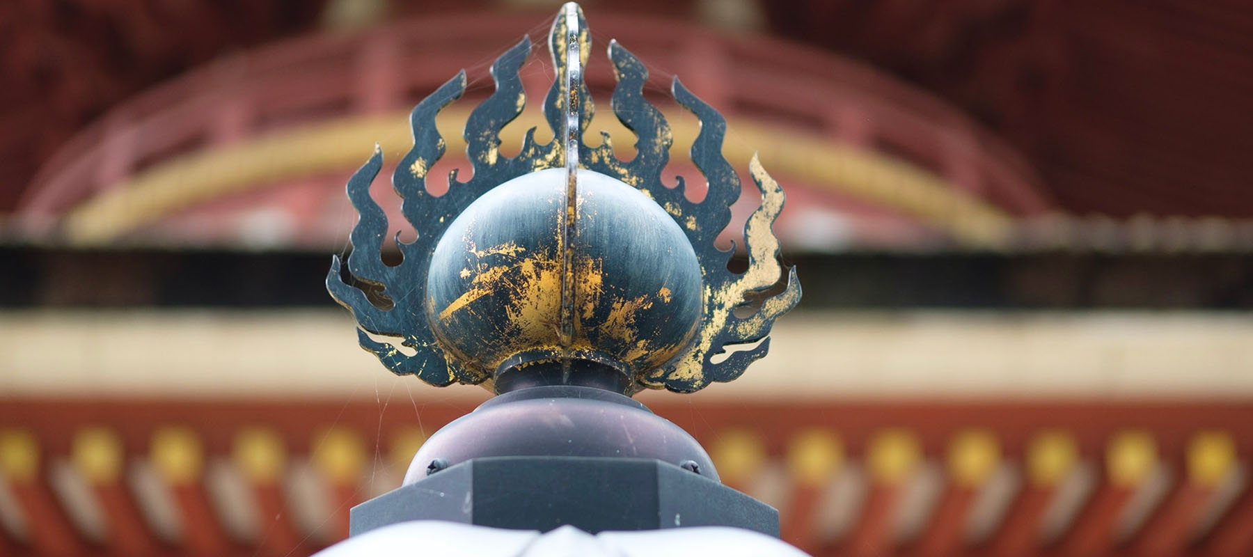 up close of temple roof ornament at Japan's Mt. Koya