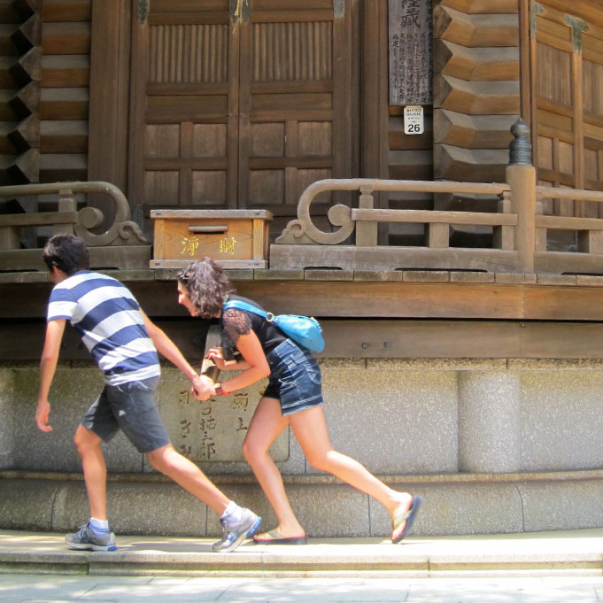 View of people turning Rokkaku Kyōzō